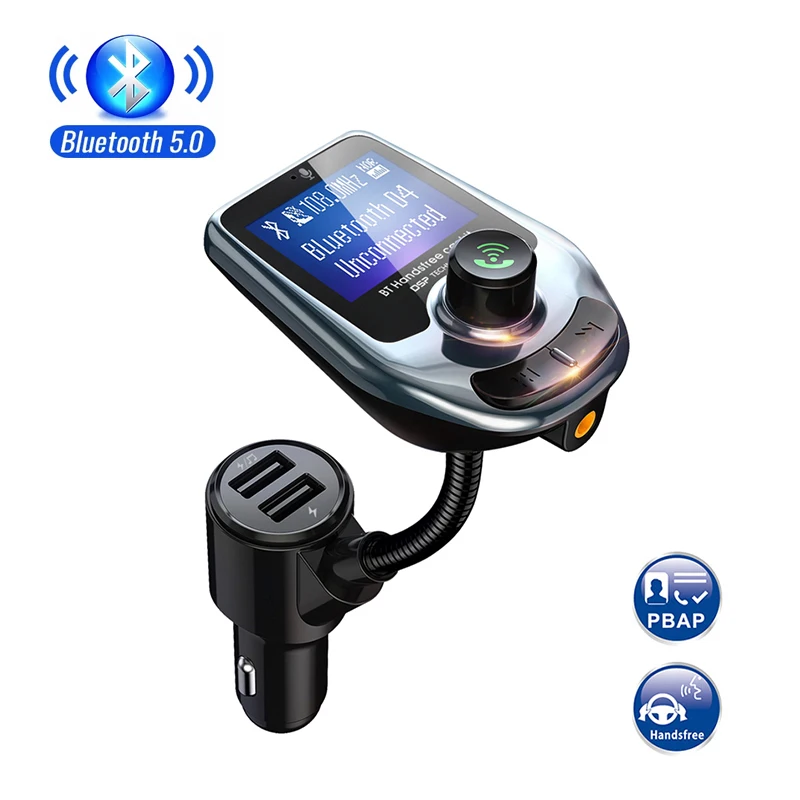 

New Car Bluetooth 5.0 FM Transmitter Wireless Handsfree Audio Receiver Auto MP3 Player TF/AUX QC3.0/1A Dual USB Fast Charger