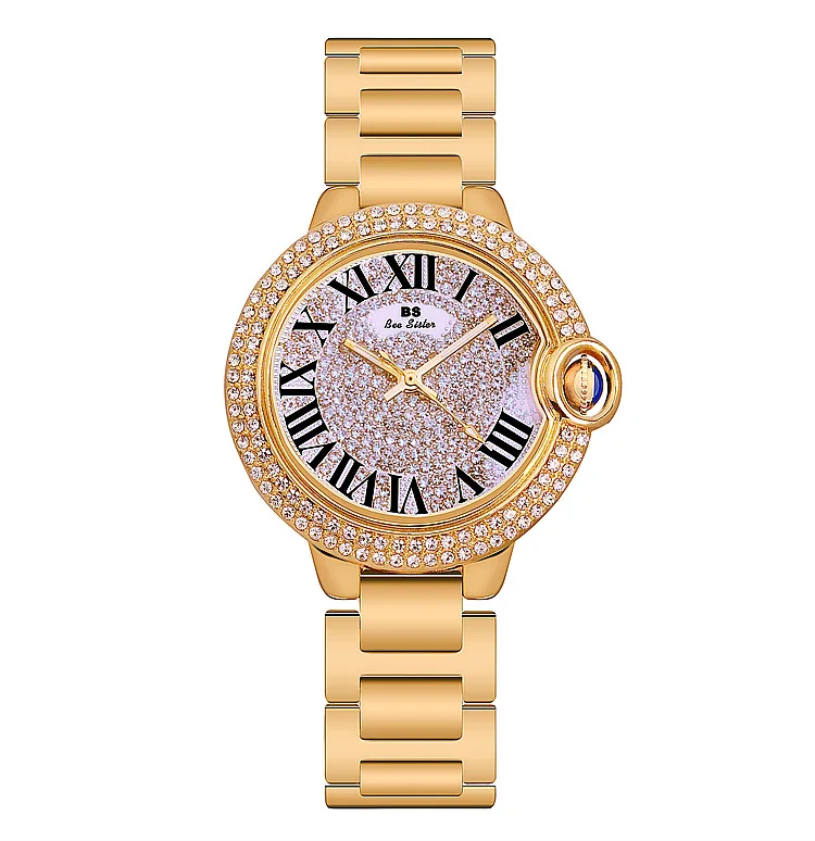 2020 new hot selling watch custom full diamond fashion trend gold imported movement just with quartz women's watch 
2020 new hot selling watch custom full diamond fashion trend gold imported movement just with quartz women's watch