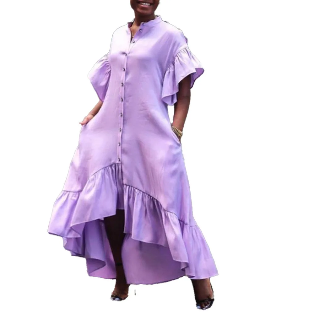 Europe America Summer New 2021 Solid Color Single-breasted Irregular African Oversize Casual Women's Dress Flared Sleeves
Europe America Summer New 2021 Solid Color Single-breasted Irregular African Oversize Casual Women's Dress Flared Sleeves