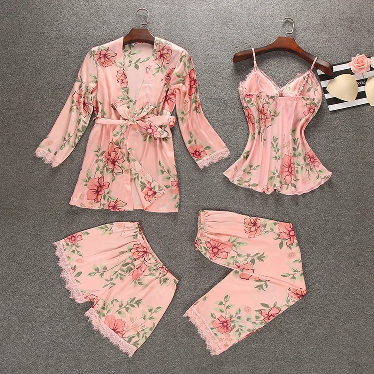 Night Robe Pajamas Sets Spring Womens 4pcs Sleepwear Strap Top Pants Suit Casual Pajamas Sexy Nightwear Kimono Bath Gown M L XL
Night Robe Pajamas Sets Spring Womens 4pcs Sleepwear Strap Top Pants Suit Casual Pajamas Sexy Nightwear Kimono Bath Gown M L XL
