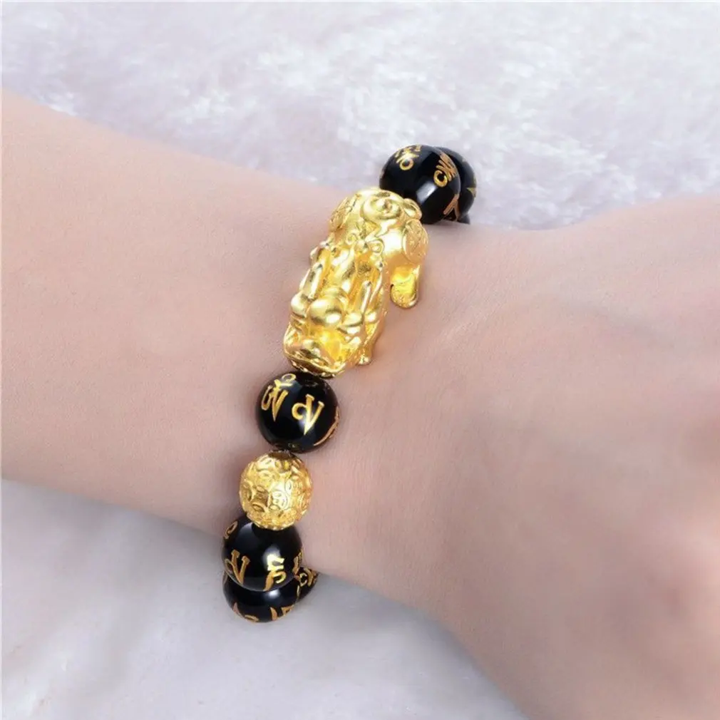 Feng Shui Obsidian Stone Beads Bracelet Men Women Unisex Wristband Gold Black Pixiu Wealth and Good Luck Women Bracelet
Feng Shui Obsidian Stone Beads Bracelet Men Women Unisex Wristband Gold Black Pixiu Wealth and Good Luck Women Bracelet