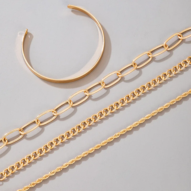 European and American new simple and exaggerated gold thick chain bracelet set 4-piece fashion normcore style bracelet set
European and American new simple and exaggerated gold thick chain bracelet set 4-piece fashion normcore style bracelet set