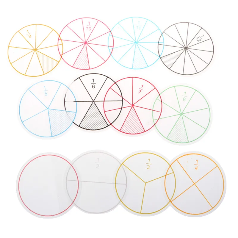 

12pcs Plastic Numbered Fractions Circles Math Chips Mathematics Number Toy Good Gift For Kids Over 2 Years