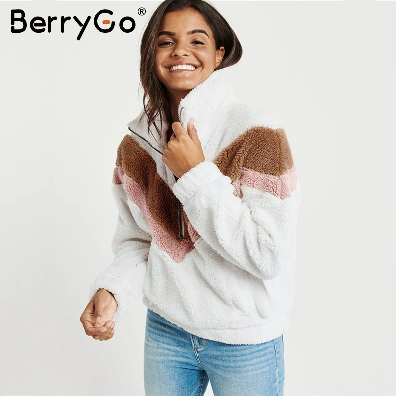 Повседневное меховое Женское зимнее пальто BerryGo с геометрическим рисунком