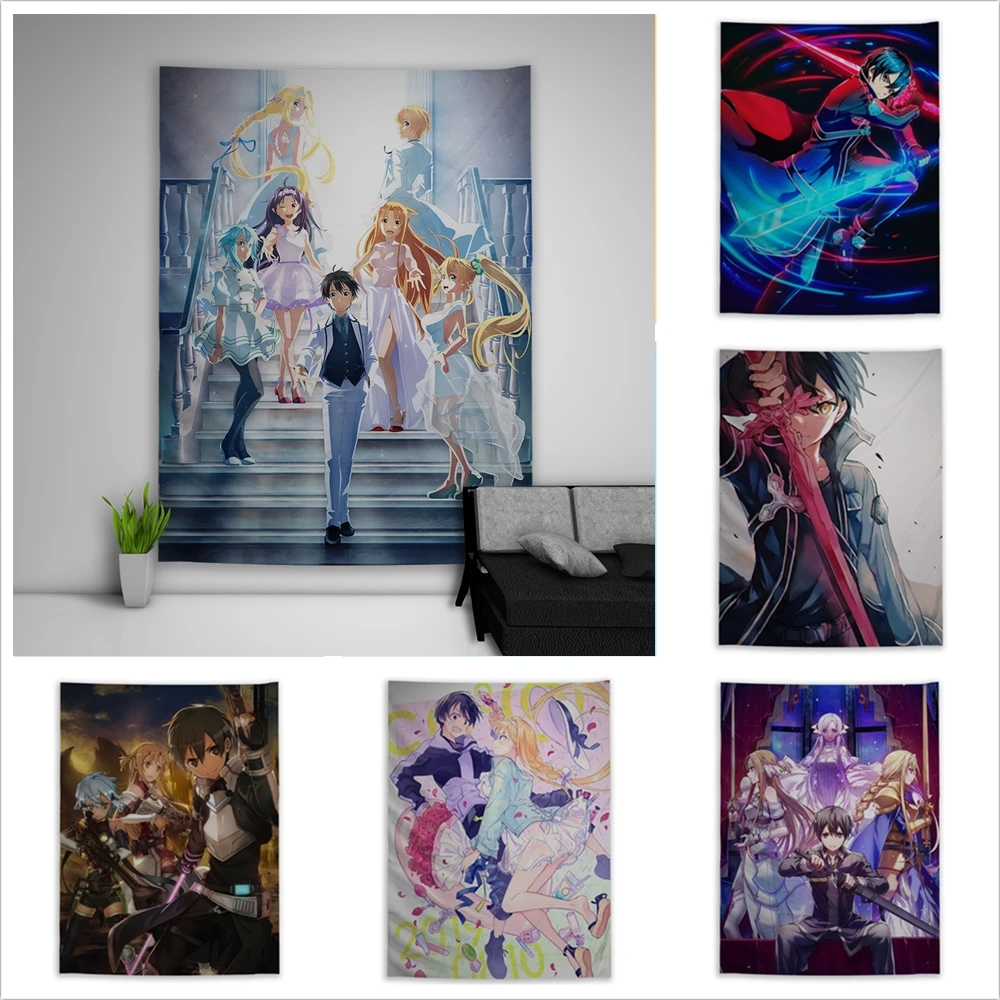 SAO Sword Art Online Kirito Eugeo Asuna Alice Tapestry Art Wall Hanging Sofa Table Bed Cover Home Decor Dorm Gift
SAO Sword Art Online Kirito Eugeo Asuna Alice Tapestry Art Wall Hanging Sofa Table Bed Cover Home Decor Dorm Gift