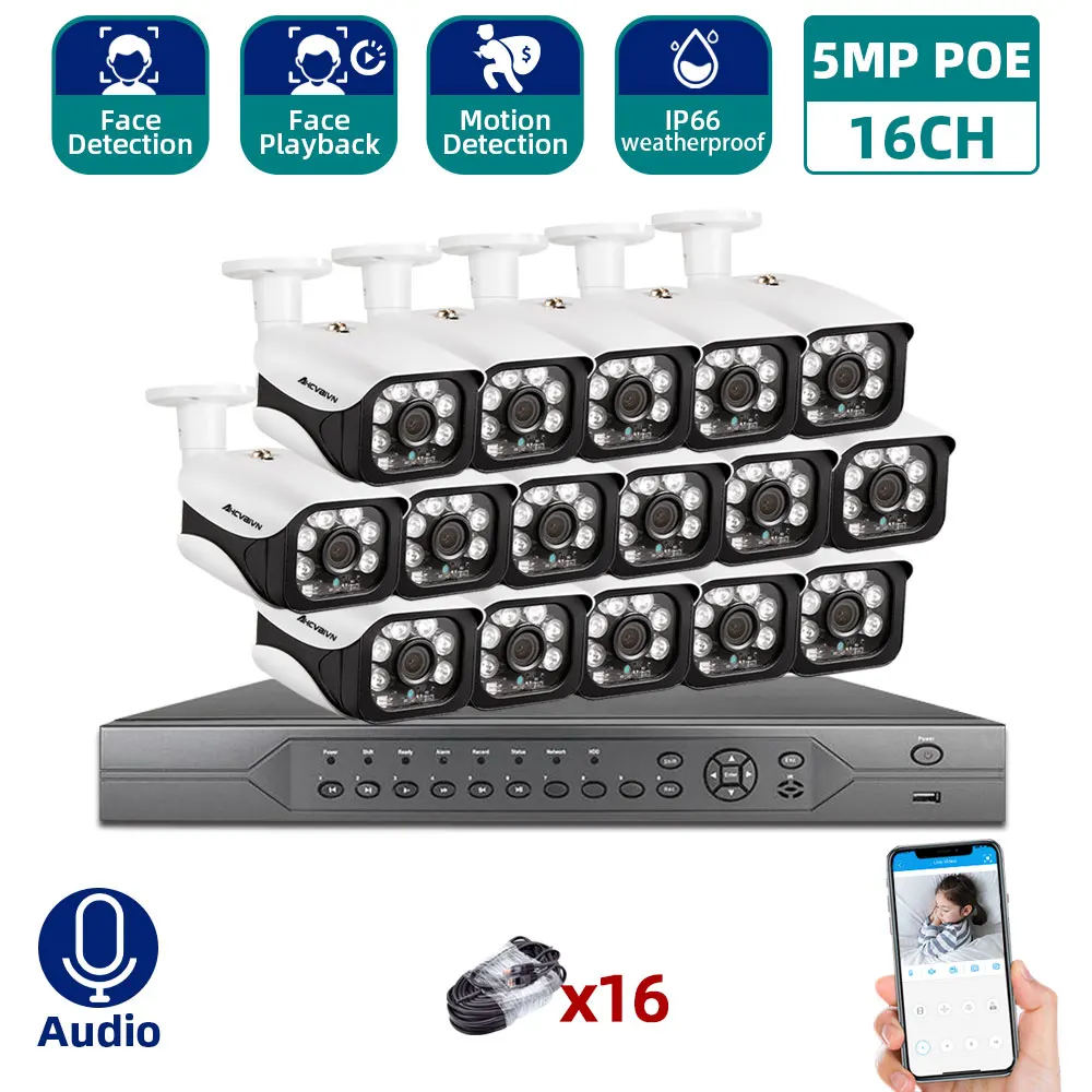 AHCVBIVN 4K H.265 16CH CCTV Security NVR Kit 5MP Outdoor Waterproof IP Camera POE Security Video Surveillance Set
AHCVBIVN 4K H.265 16CH CCTV Security NVR Kit 5MP Outdoor Waterproof IP Camera POE Security Video Surveillance Set