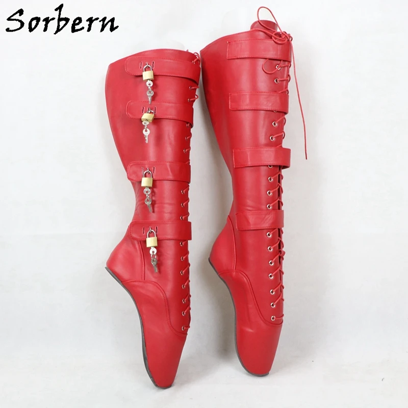 

Sorbern 8 Locks Heelless Boots Women Ballet Styles Lace Up Fetish Shoes Custom Drag Queen Cosplay Boots Knee High More Colors