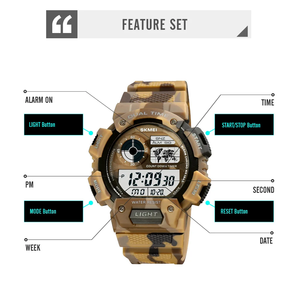 Fashion Brand Digital Watch 2 Time Count Down Electronic Watches Men Luxury Military Sports Clock Waterproof Wristwatch Mens 
Fashion Brand Digital Watch 2 Time Count Down Electronic Watches Men Luxury Military Sports Clock Waterproof Wristwatch Mens