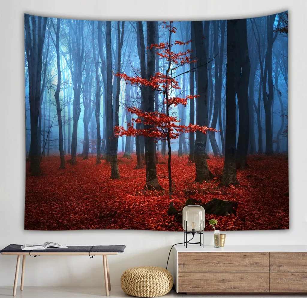 

Природный гобелен с пейзажем Мандала дерево психоделический красный лес подвесные настенные гобелены хиппи бохо декор для спальни настенный ковер одеяло
