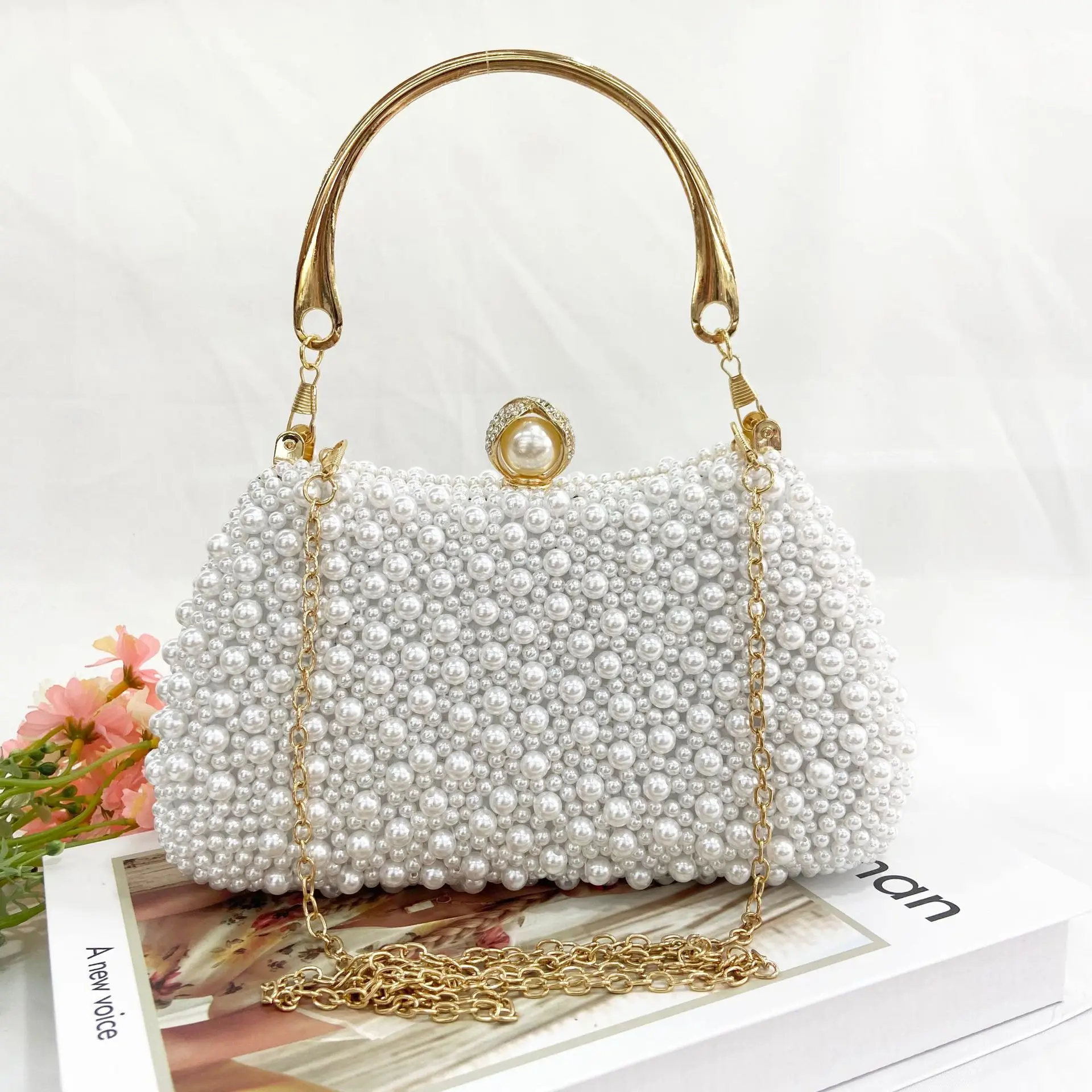 

Foreign trade cross border portable pearl Dinner Bag femininity single shoulder Beaded banquet bag cheongsam dress evening bag