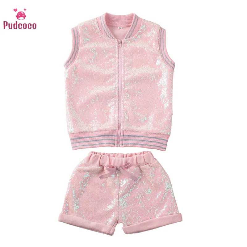 Pudcoco 2020 Summer Toddler Baby Girl Clothes Sets Sleeveless Sequins Zipper Tops Coat+Shorts Pants Outfits Cotton Clothing 1-6T
Pudcoco 2020 Summer Toddler Baby Girl Clothes Sets Sleeveless Sequins Zipper Tops Coat+Shorts Pants Outfits Cotton Clothing 1-6T