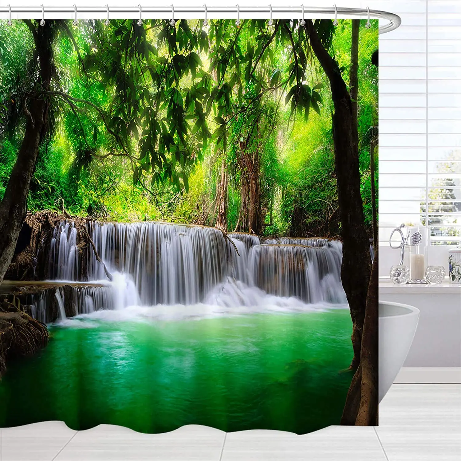 Green Waterfall Forest Landscape Shower Curtain Set Tropical Jungle Scenery Art Printing Bathroom Decor Curtain With Hooks
Green Waterfall Forest Landscape Shower Curtain Set Tropical Jungle Scenery Art Printing Bathroom Decor Curtain With Hooks