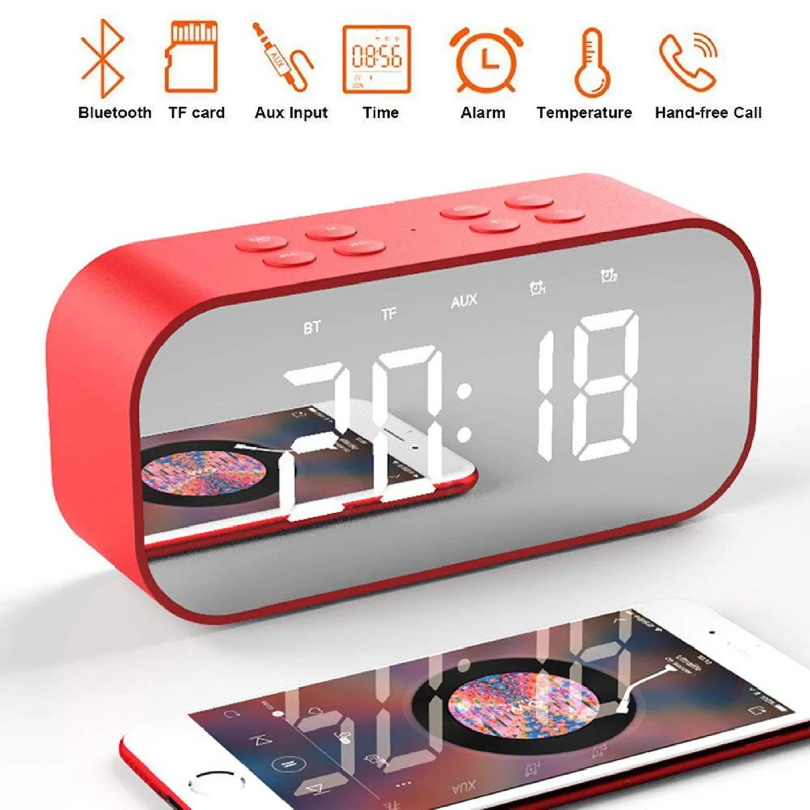 Portable Household Multifunction BT Speaker Alarm Clock with Large Dimmable Display
Portable Household Multifunction BT Speaker Alarm Clock with Large Dimmable Display