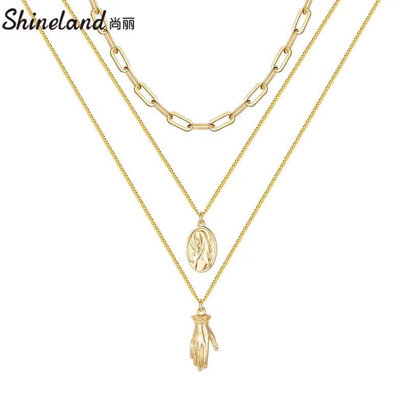Shineland Punk Hand Portrait Geometric Pendants Necklace Collares Link Chain Layer Choker For Women Girl Party Fashion Jewelry
Shineland Punk Hand Portrait Geometric Pendants Necklace Collares Link Chain Layer Choker For Women Girl Party Fashion Jewelry