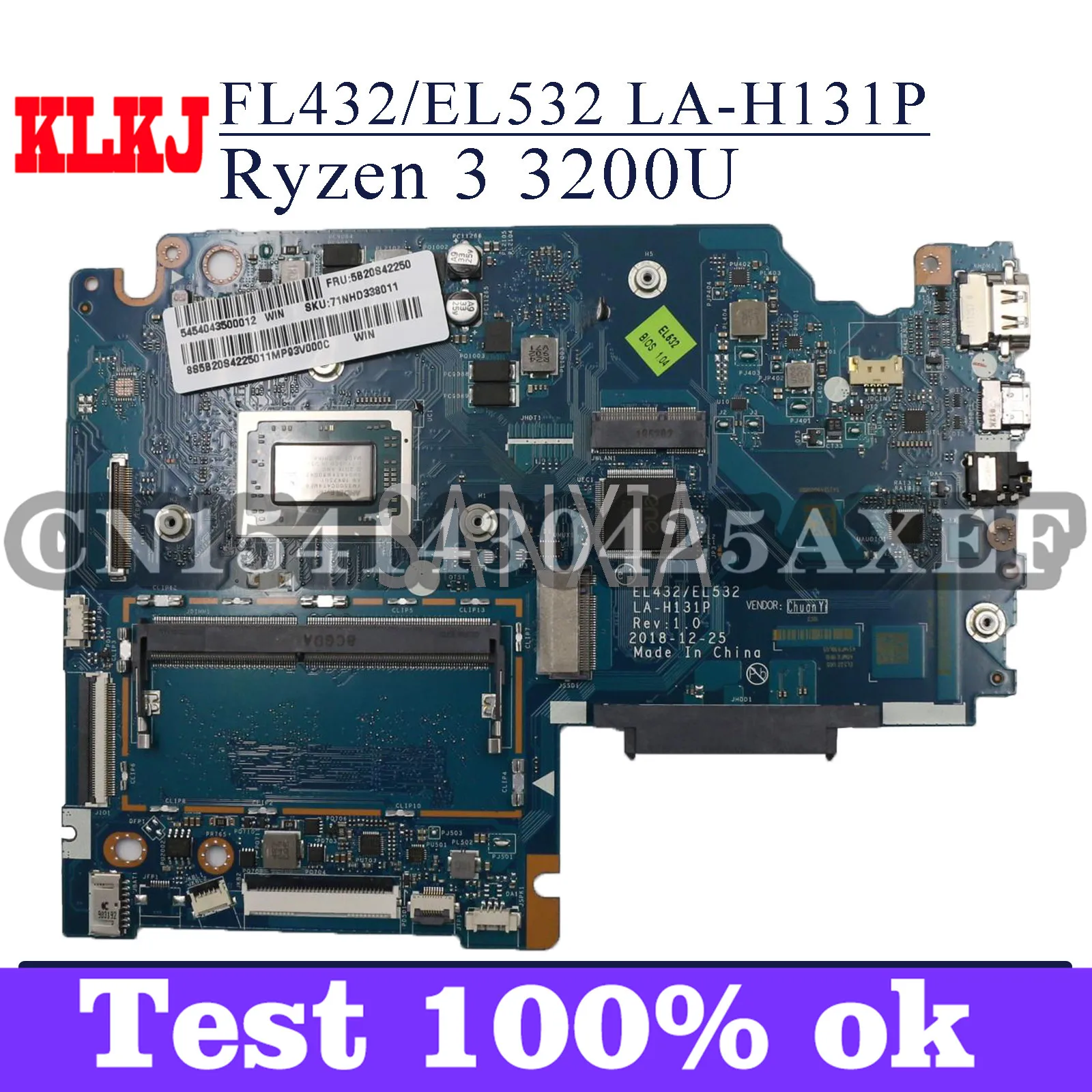 Материнская плата KLKJ FL432/EL532 LA-H131P для ноутбука Lenovo IdeaPad S340-15API оригинальная материнская плата Ryzen 3 3200U (R3-3200U)
Материнская плата KLKJ FL432/EL532 LA-H131P для ноутбука Lenovo IdeaPad S340-15API оригинальная материнская плата Ryzen 3 3200U (R3-3200U)