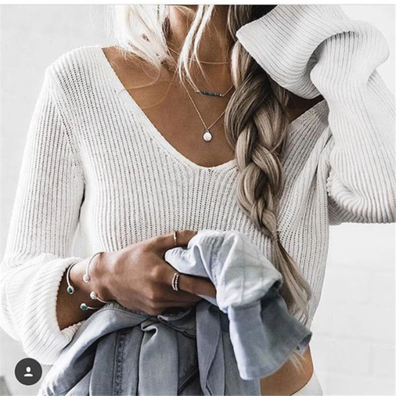Women's Sexy Sweater White V-neck Long Sleeve Knitting Crop Top Knitwear Sweater Solid Sweaters Women
Women's Sexy Sweater White V-neck Long Sleeve Knitting Crop Top Knitwear Sweater Solid Sweaters Women
