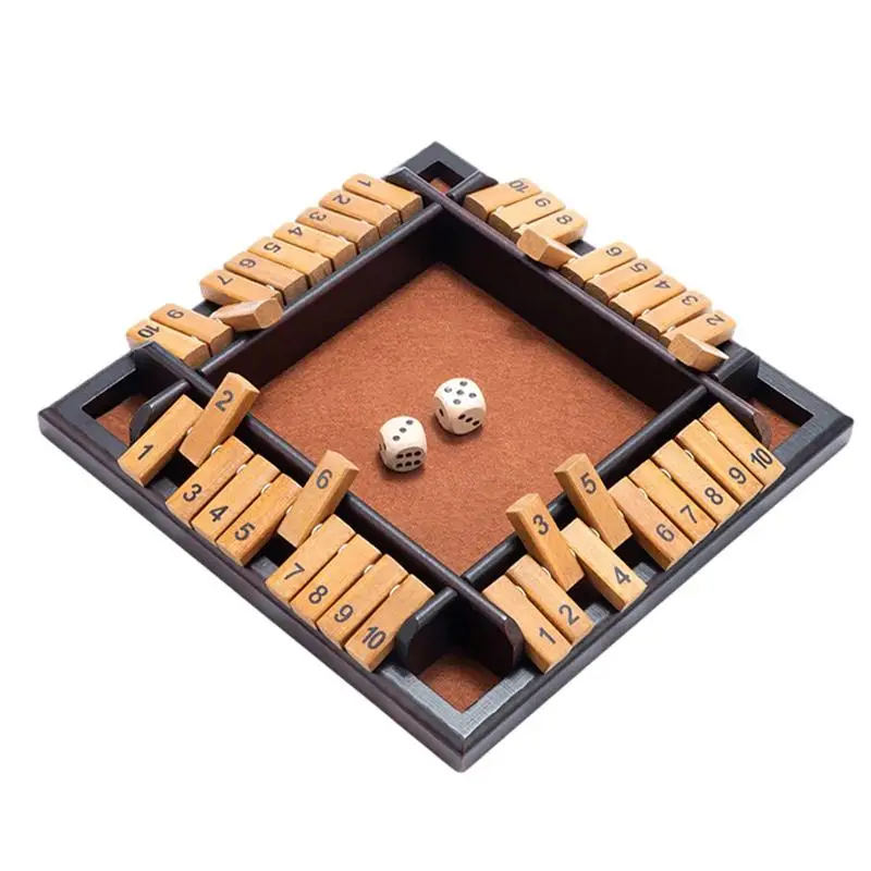 Shut The Box Dice Board Game 4 Sided 10 Number Wooden Flaps Dices Game Set for Pub Bar Party Supplies Table Game 4 People
Shut The Box Dice Board Game 4 Sided 10 Number Wooden Flaps Dices Game Set for Pub Bar Party Supplies Table Game 4 People