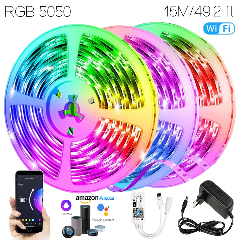 49.2 ft (15M) WIFI Smart Iuces RGB 5050 Led Strip Waterproof Lamp Alexa Control Music Synchronization For Home Ceiling Birthday
49.2 ft (15M) WIFI Smart Iuces RGB 5050 Led Strip Waterproof Lamp Alexa Control Music Synchronization For Home Ceiling Birthday