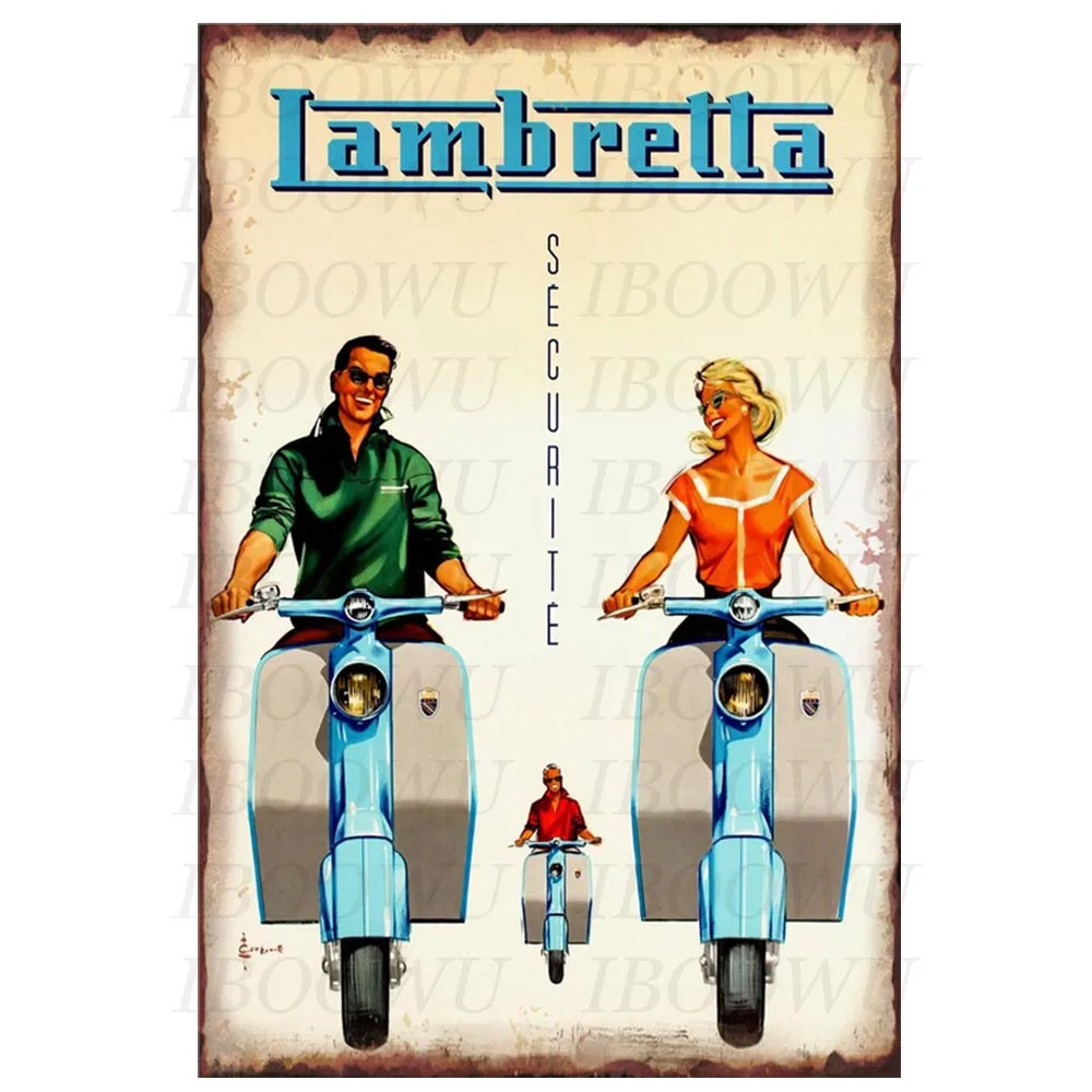 Lambretta плакат Винтаж мотоцикл металлическая банка доска значки в стиле ретро