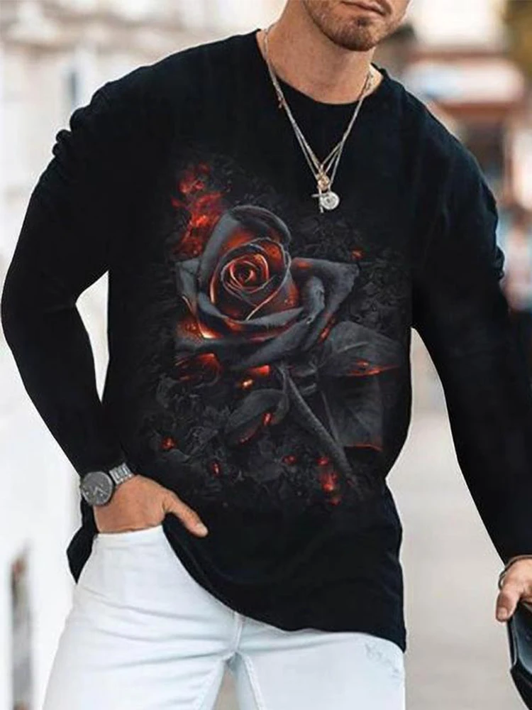 2021 Spring Black Color Rose Print Long Sleeve Men's T-Shirt Plus Size Solid Color Pullover Feather Print Loose Tops
2021 Spring Black Color Rose Print Long Sleeve Men's T-Shirt Plus Size Solid Color Pullover Feather Print Loose Tops