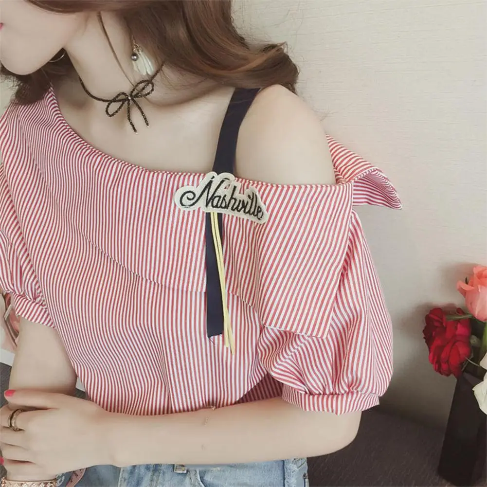 Women T-Shirt Stripe Half Sleeve One Shoulder Loose Bottoming Tunic Top Blouse T-Shirt
Women T-Shirt Stripe Half Sleeve One Shoulder Loose Bottoming Tunic Top Blouse T-Shirt