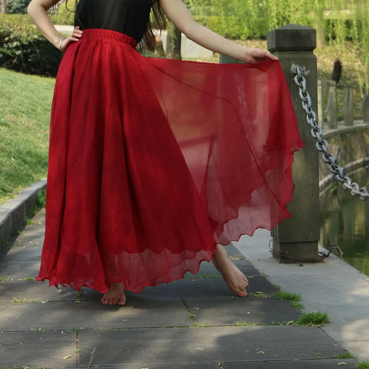 Фото 2 слоя Макси Длинная юбка женская шифоновая летняя плюс размер свадебная для