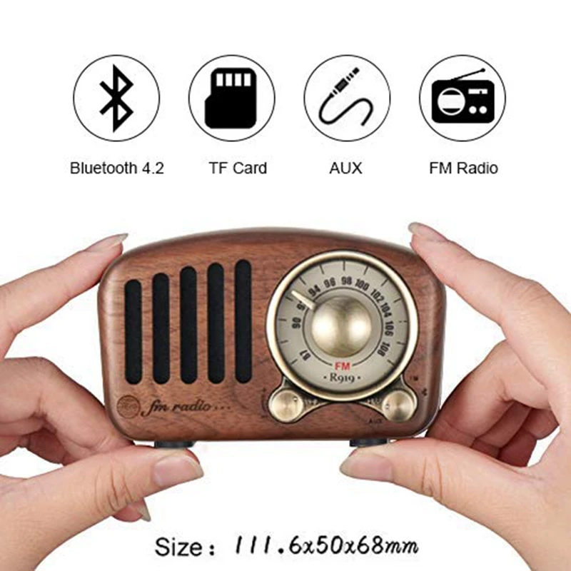 Винтажная Bluetooth-Колонка в стиле ретро Fm-радио из орехового дерева Сильное