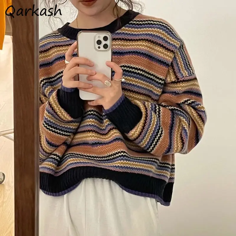 Pullovers Women Striped All-match Baggy Clothes Mujer O-neck Crop Tender Basic Warm Knitwear Stylish Vintage Preppy Prevalent
Pullovers Women Striped All-match Baggy Clothes Mujer O-neck Crop Tender Basic Warm Knitwear Stylish Vintage Preppy Prevalent