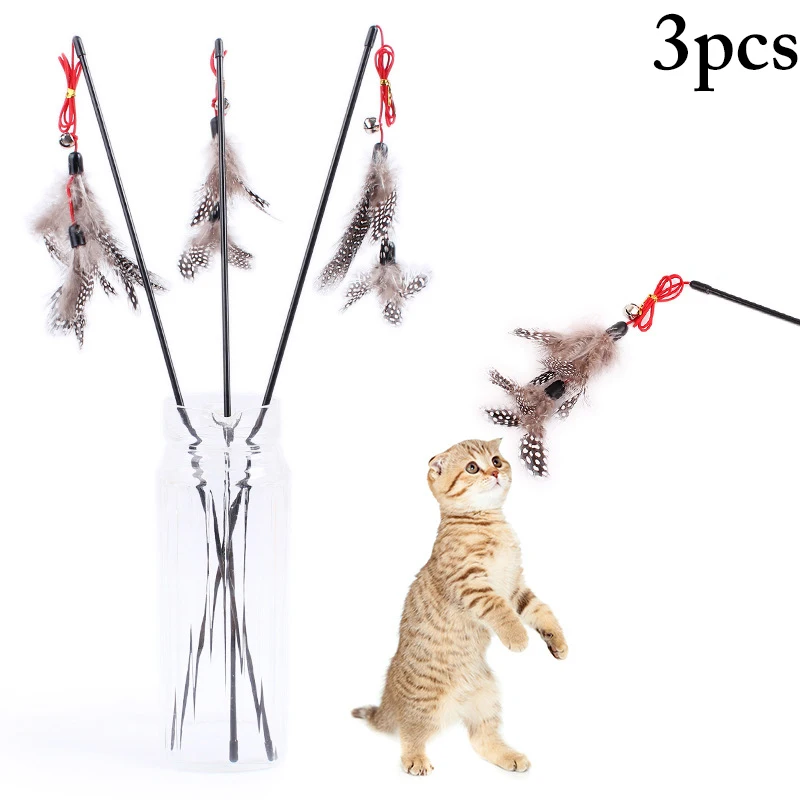 3pcs Pet Cat Teaser Toys Feather Wand Cat Catcher Teaser Stick Cat Interactive Toys Wood Rod Toy With Mini Bell For Cats Kitten 
3pcs Pet Cat Teaser Toys Feather Wand Cat Catcher Teaser Stick Cat Interactive Toys Wood Rod Toy With Mini Bell For Cats Kitten