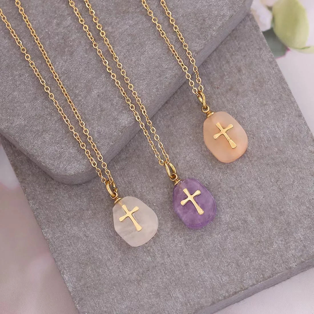 3 Color Natural Stone and Stainless Steel Gold Charm Pendant Stone Quartz Pendant Necklace Women's Men's Necklaces
3 Color Natural Stone and Stainless Steel Gold Charm Pendant Stone Quartz Pendant Necklace Women's Men's Necklaces