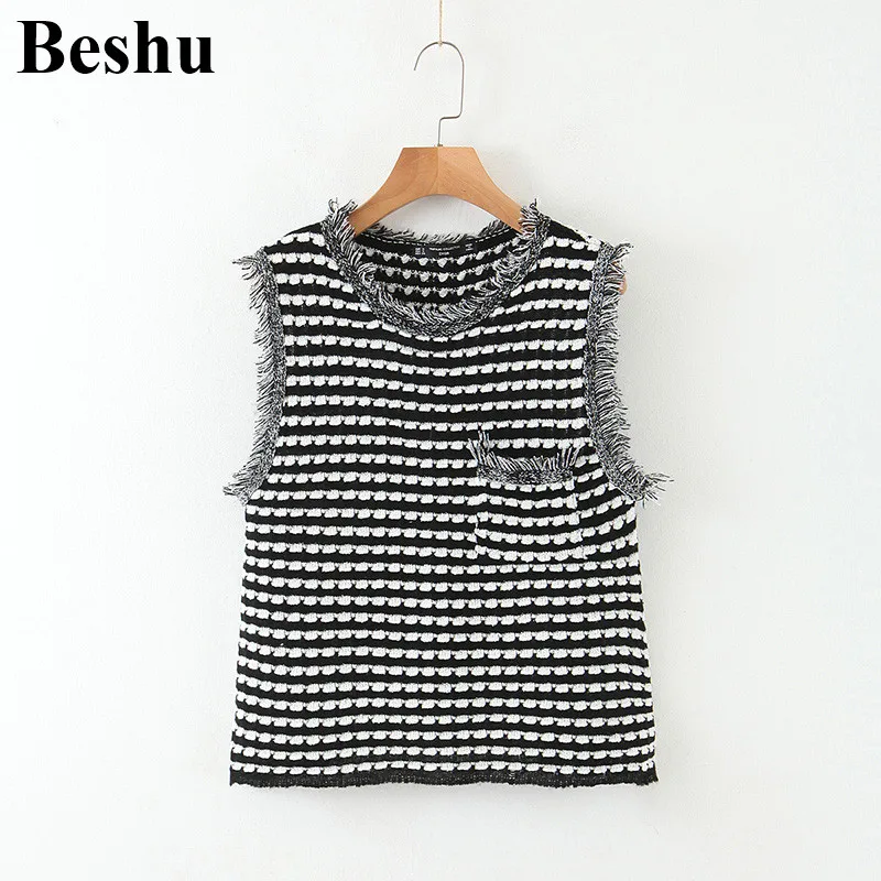 za 2020 fashion vest women O-neck striped knitted pockets tassel simple knitted vest female sleeveless elegant chic mujer
za 2020 fashion vest women O-neck striped knitted pockets tassel simple knitted vest female sleeveless elegant chic mujer
