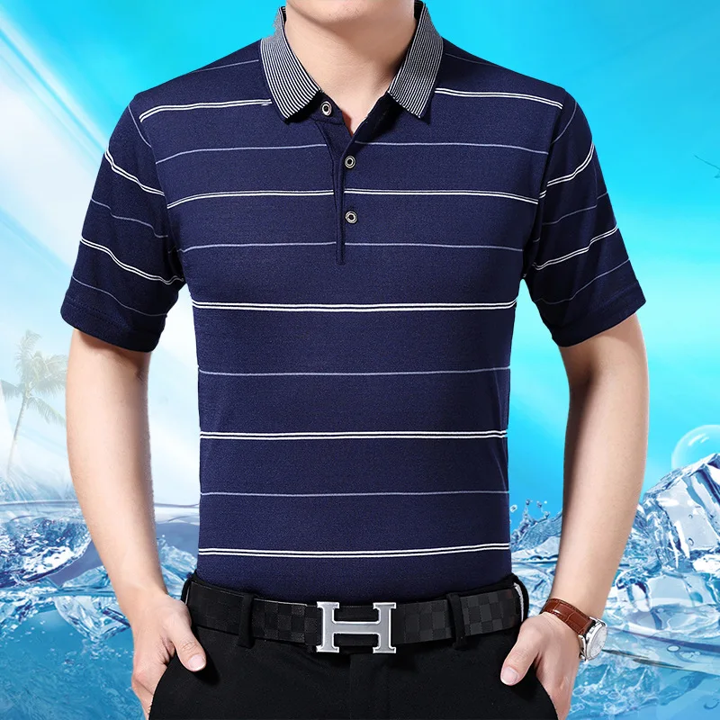 summer thin polo shirt short-sleeved POLO shirt men's middle-aged striped lapel silk cotton POLO shirt on the clothes
summer thin polo shirt short-sleeved POLO shirt men's middle-aged striped lapel silk cotton POLO shirt on the clothes