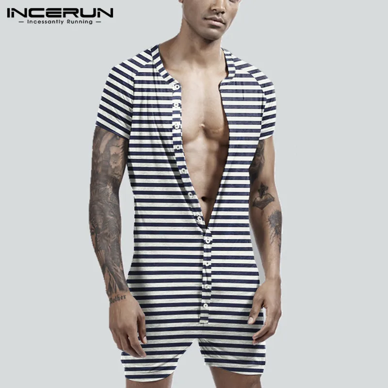 2021 Striped Men Pajamas Playsuit Short Sleeve Button Fitness Homewear Comfortable Shorts Mens Rompers Sleepwear INCERUN S-5XL 7
2021 Striped Men Pajamas Playsuit Short Sleeve Button Fitness Homewear Comfortable Shorts Mens Rompers Sleepwear INCERUN S-5XL 7