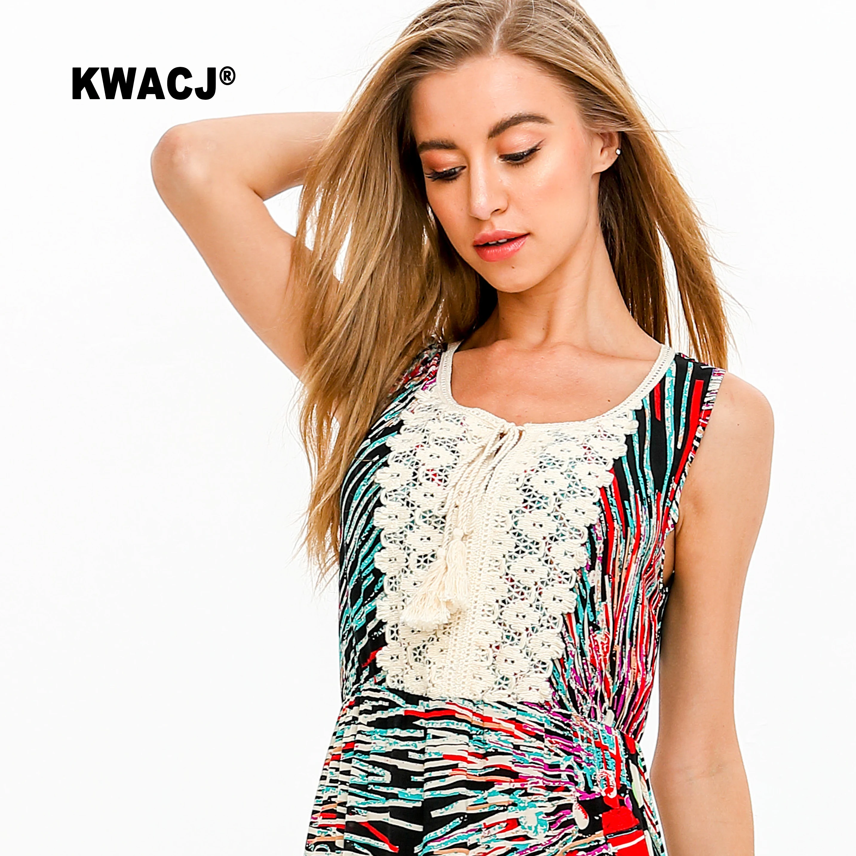 KWACJ многоцветные богемные Длинные платья женские летние 2019 кружевные вечерние с