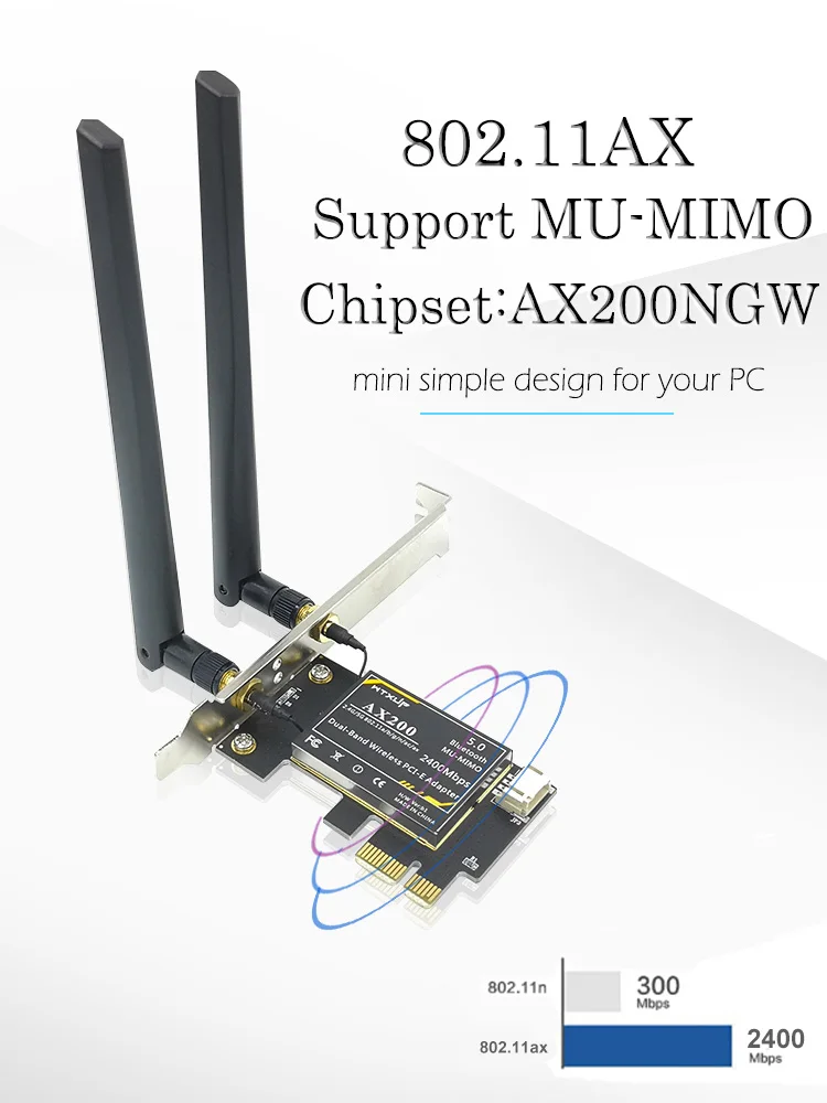 

ax200 6th generation ax technology MU-MIMO Desktop PCIE 1X wifi card for Intel AX200NGW Bluetooth 5.0 dual band 2.4Gps