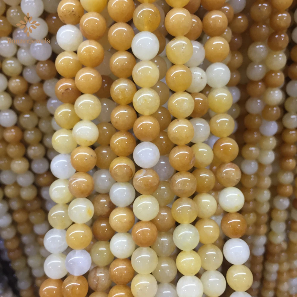 

Natural Yellow Jades Loose Spacer Stone Beads For Jewelry DIY Making Accessories Bracelet 15'' Pick Size 4 6 8 10 12mm
