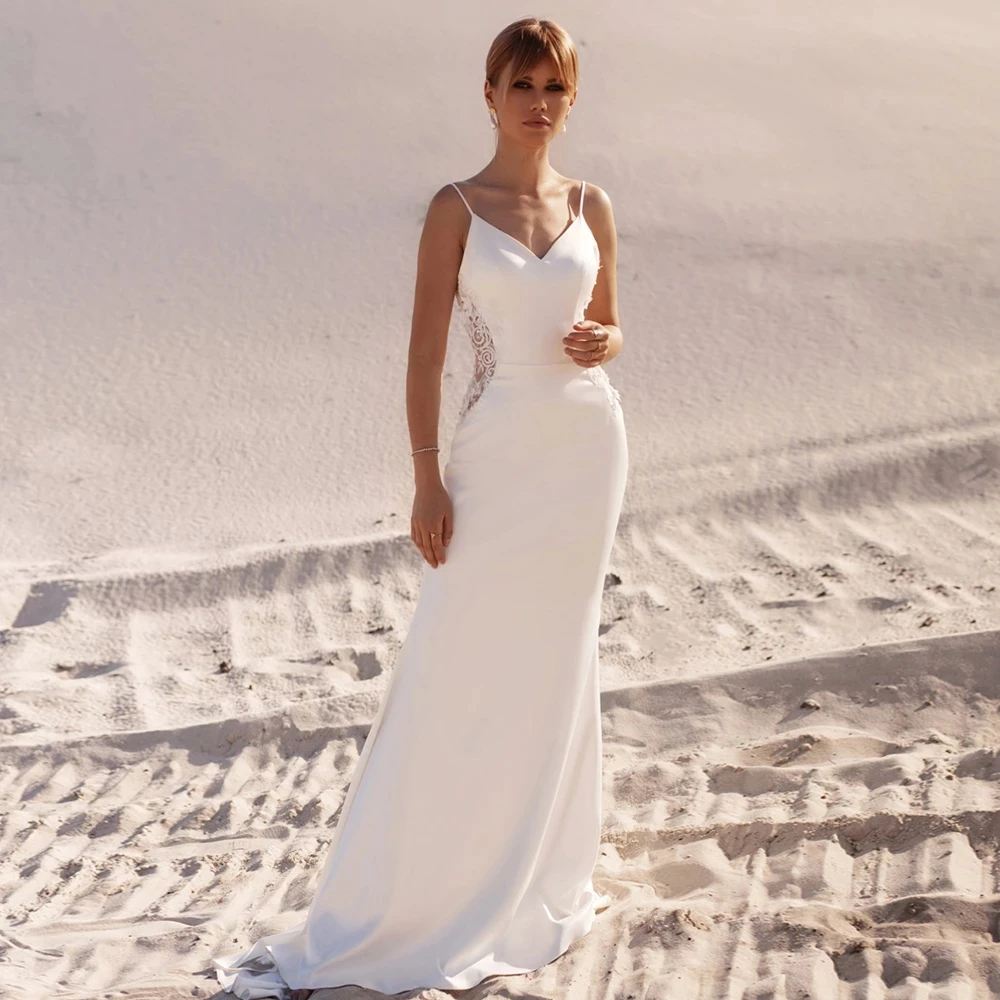 Spaghetti Straps Mermaid Weddding Dresses 2021 Sexy V Neck Sleeveless Backless A Line Lace Boho Beach Court Train Bridal Gowns
Spaghetti Straps Mermaid Weddding Dresses 2021 Sexy V Neck Sleeveless Backless A Line Lace Boho Beach Court Train Bridal Gowns