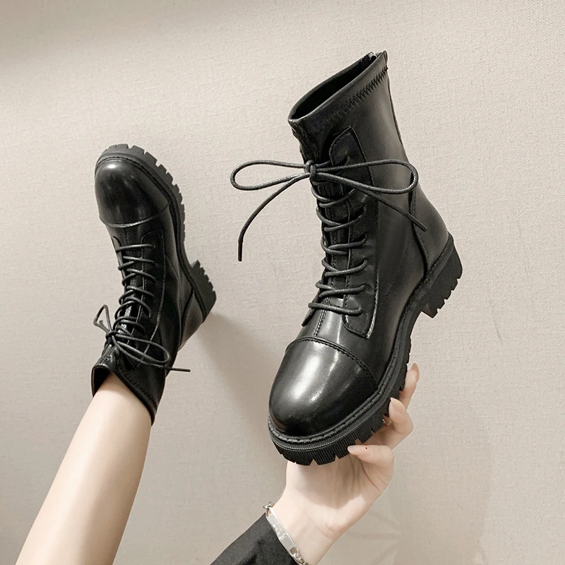 Women's Martin Boots Retro Thick-soled Women's Mid-calf Boots Cross Lace Round Toe Thick Heels Ladies Party Boots Women 2021
Women's Martin Boots Retro Thick-soled Women's Mid-calf Boots Cross Lace Round Toe Thick Heels Ladies Party Boots Women 2021
