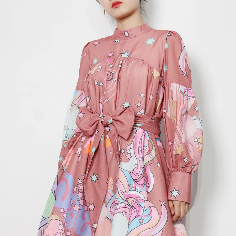 XIZIHUPAN Vintage Loose Print Dress For Women Stand Collar Lantern Long Sleeve High Wiast Patchwork Bow Elegant Dresses Female 
XIZIHUPAN Vintage Loose Print Dress For Women Stand Collar Lantern Long Sleeve High Wiast Patchwork Bow Elegant Dresses Female