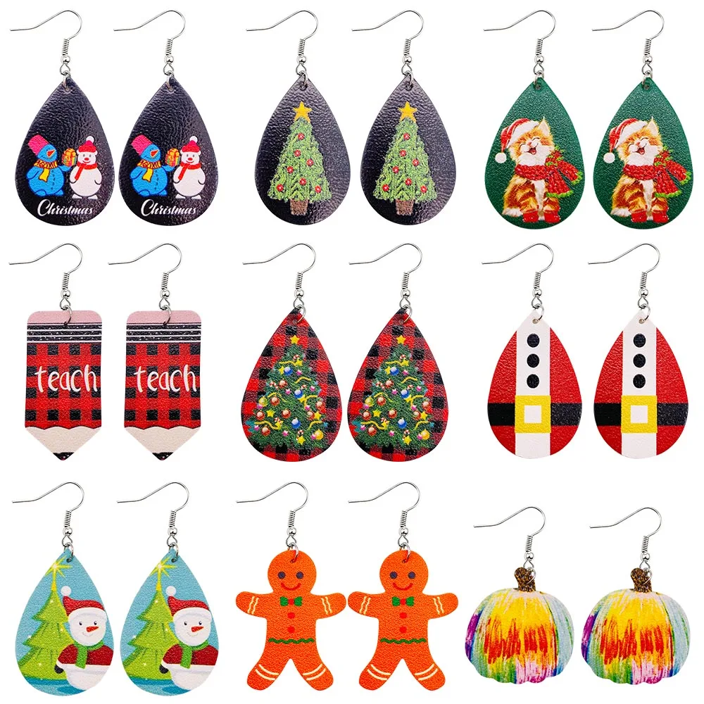 Christmas Faux Leather Earrings Snowman Print Teardrop Star Drop Dangle Earrings Jewelry For Women Girls Christmas Holiday Party
Christmas Faux Leather Earrings Snowman Print Teardrop Star Drop Dangle Earrings Jewelry For Women Girls Christmas Holiday Party