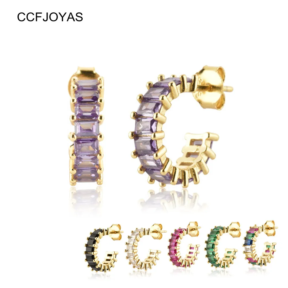 CCFJOYAS 925 Sterling Silver C-type White/Purple/Green/Rainbow CZ Piercing Stud Earring for Women Gold Silver color Fine Jewelry
CCFJOYAS 925 Sterling Silver C-type White/Purple/Green/Rainbow CZ Piercing Stud Earring for Women Gold Silver color Fine Jewelry