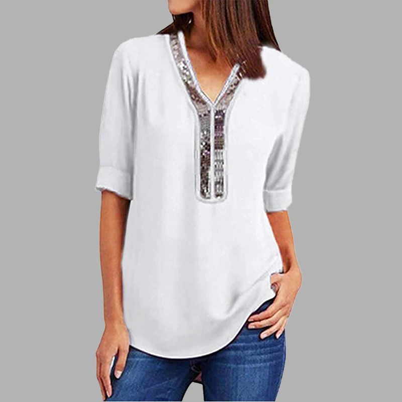 Fashion Women Ladies Long Sleeve Loose Blouse Summer V-Neck Casual Shirts Tops Clothing Sequined Casual Soft Clothes
Fashion Women Ladies Long Sleeve Loose Blouse Summer V-Neck Casual Shirts Tops Clothing Sequined Casual Soft Clothes