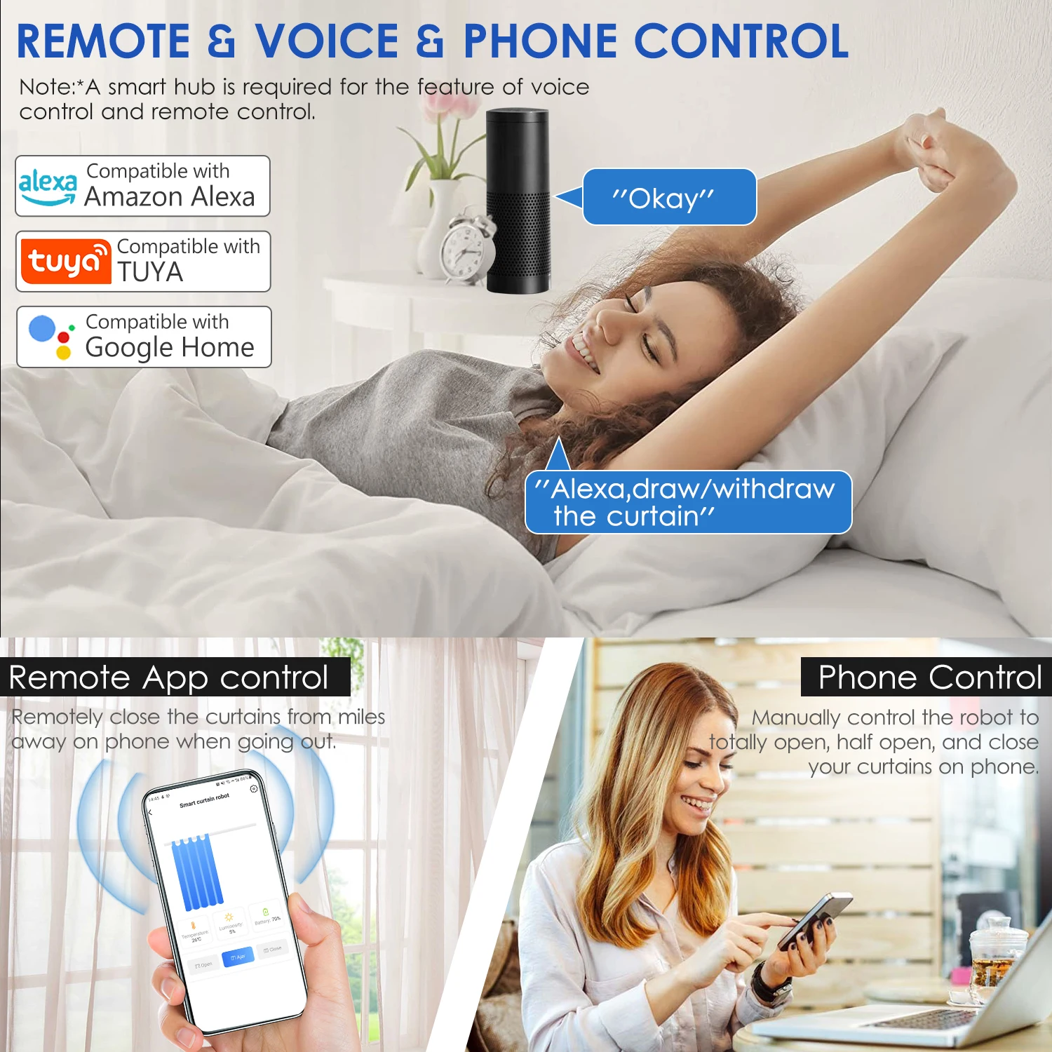 WiFi Automatic Curtain Opener Closer Robot Wireless Smart Curtain Motor Timer Voice Control Smart Home Automation Device
WiFi Automatic Curtain Opener Closer Robot Wireless Smart Curtain Motor Timer Voice Control Smart Home Automation Device