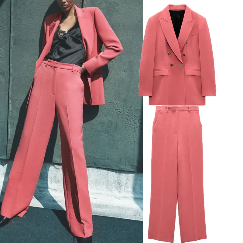 ZA 2021 Double Breasted Pink Blazers Women Lapel Long Sleeve Loose Woman Suits Vintage High Waist Wide Leg Men Style Woman Pant 
ZA 2021 Double Breasted Pink Blazers Women Lapel Long Sleeve Loose Woman Suits Vintage High Waist Wide Leg Men Style Woman Pant