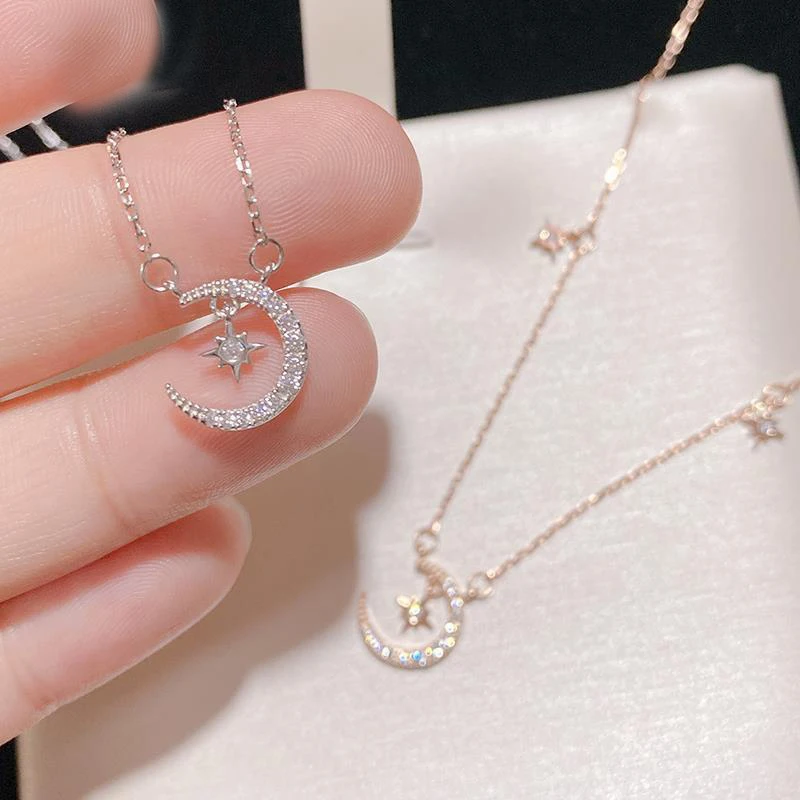 Fashion Stars and Moon Charm Necklace Delicate Clavicle Stars Rhinestone Chain Necklace Jewelry Gift For Women 
Fashion Stars and Moon Charm Necklace Delicate Clavicle Stars Rhinestone Chain Necklace Jewelry Gift For Women