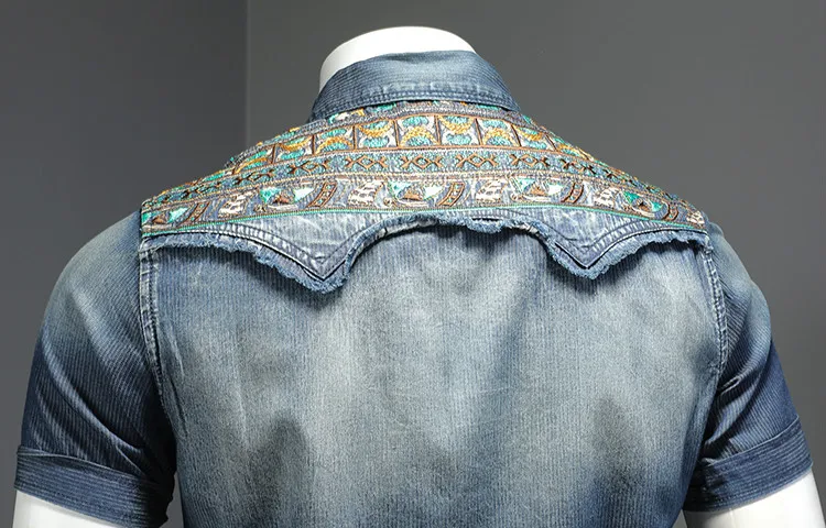 Denim High Quality Shirt Men Embroidery Casual Slim Short Sleeve Shirts Club Party Stage Singer Streetwear Social Shirt camisa
Denim High Quality Shirt Men Embroidery Casual Slim Short Sleeve Shirts Club Party Stage Singer Streetwear Social Shirt camisa