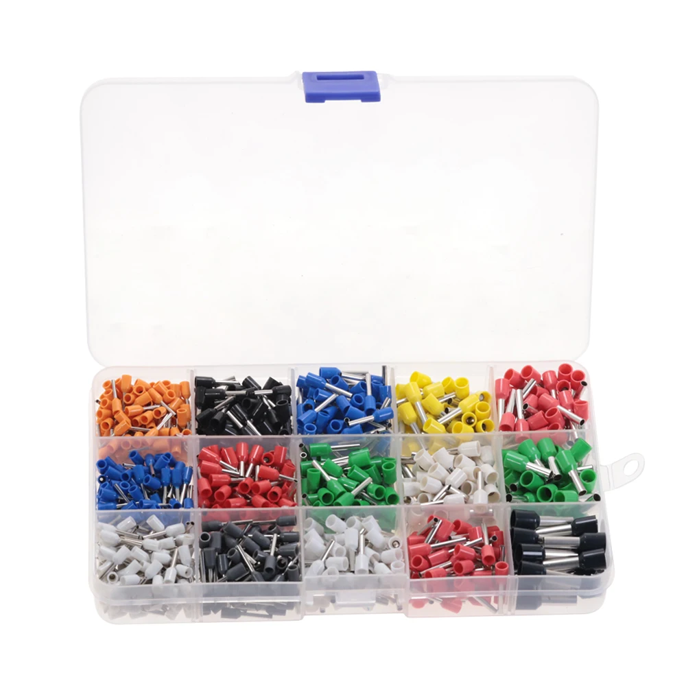 1000Pcs Electric Wire Cable Wiring Crimp Terminals Connector Cold Pressed Pre-insulated Sleeve Tube Terminal Box Set E2510 E7508 |