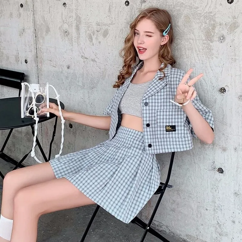 short-sleeve blazer and plaid skirts 2 piece set women clothes tracksuit summer preppy clothe loose two pieces set
short-sleeve blazer and plaid skirts 2 piece set women clothes tracksuit summer preppy clothe loose two pieces set