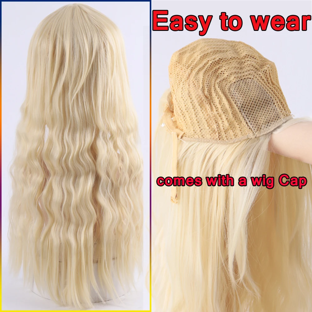 XUANGUANG 26inch Long Water Wave Hair Synthetic Wigs Neat Bangs Fluffy Natural Wigs Brown Blonde Black Red cos wig Daily use Wig 
XUANGUANG 26inch Long Water Wave Hair Synthetic Wigs Neat Bangs Fluffy Natural Wigs Brown Blonde Black Red cos wig Daily use Wig