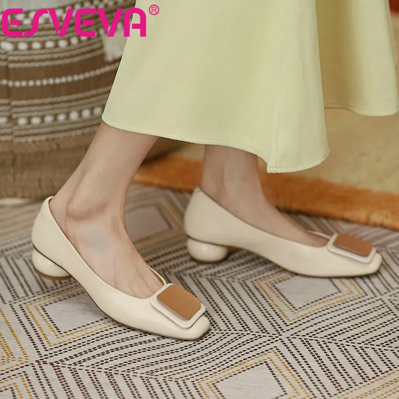ESVEVA 2021 Summer Genuine Leather Shallow Ladies Shoes Square Toe Basic Women Pumps Spring All Match Square Heels Size 34-39
ESVEVA 2021 Summer Genuine Leather Shallow Ladies Shoes Square Toe Basic Women Pumps Spring All Match Square Heels Size 34-39
